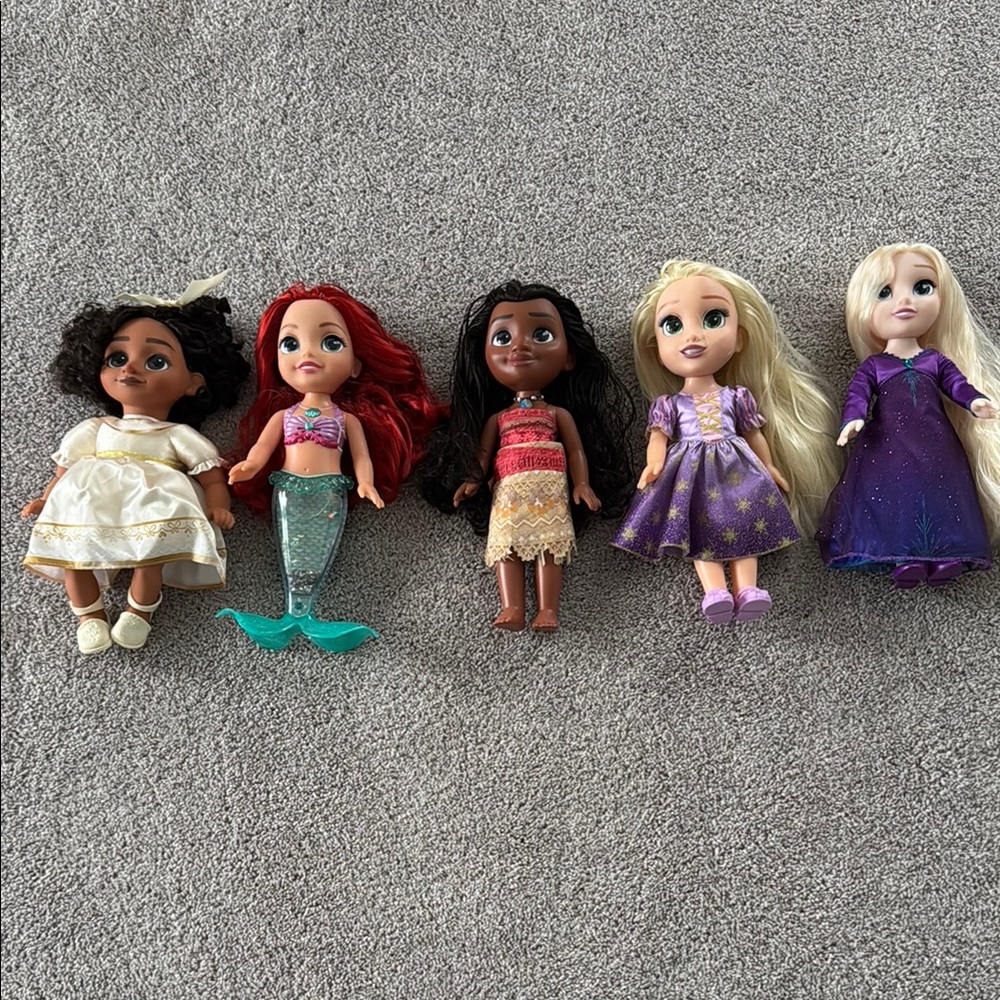 Disney Princess Hair Style Doll Lot of 5 Ariel Rapunzel Moana Elsa